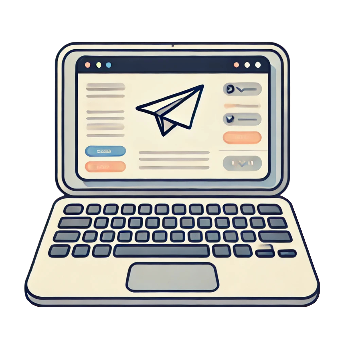 Illustration eines Laptops mit einem Papierflieger-Symbol auf dem Bildschirm – Symbolbild für empathisches E-Mail-Marketing ohne Sales-Druck