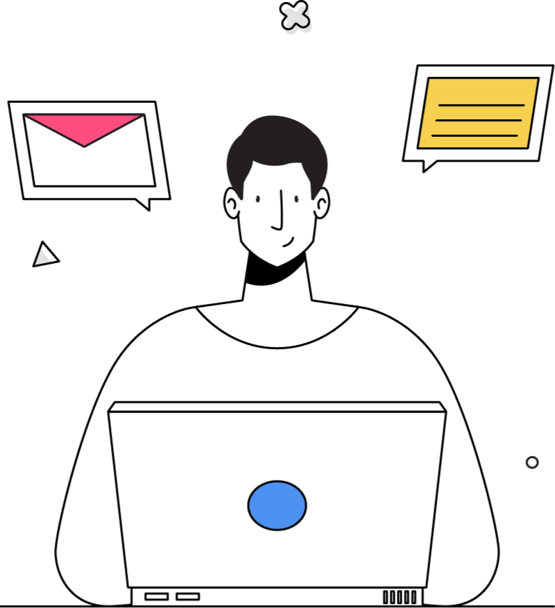 Person arbeitet am Laptop mit E-Mail und Nachricht